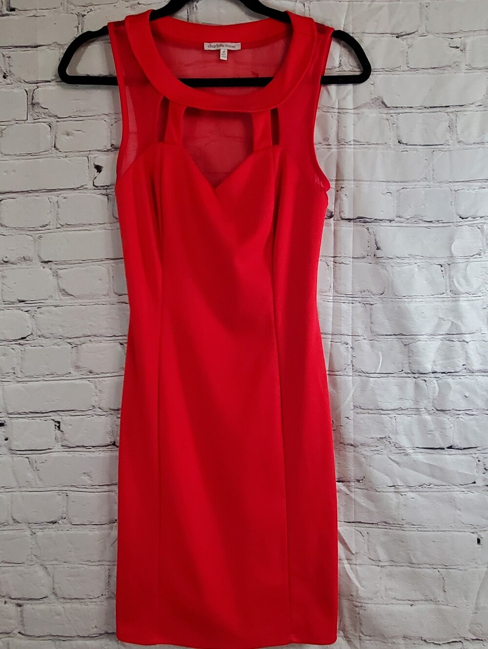 Charlotte Russe Red Mesh Sweetheart Neckline Bodycon Dress MEDIUM